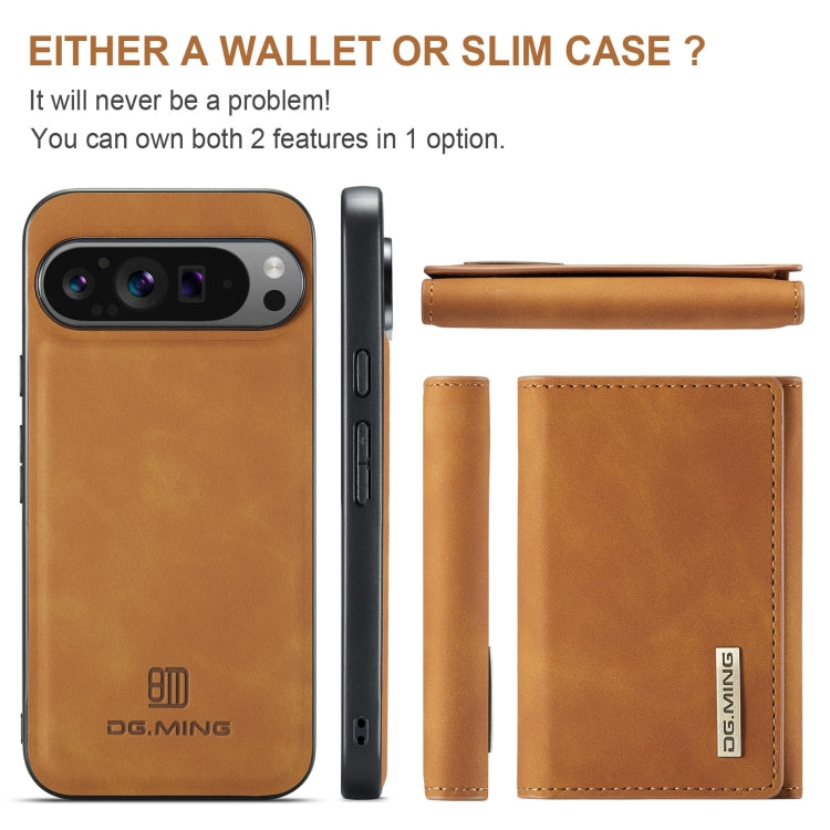 For Google Pixel 9 Pro XL DG.MING M1 Series 3-Fold Multi Card Wallet + Magnetic Phone Case(Brown)