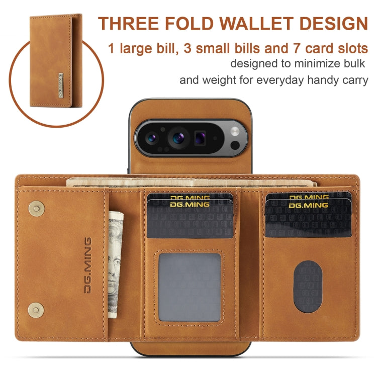 For Google Pixel 9 Pro XL DG.MING M1 Series 3-Fold Multi Card Wallet + Magnetic Phone Case(Brown)