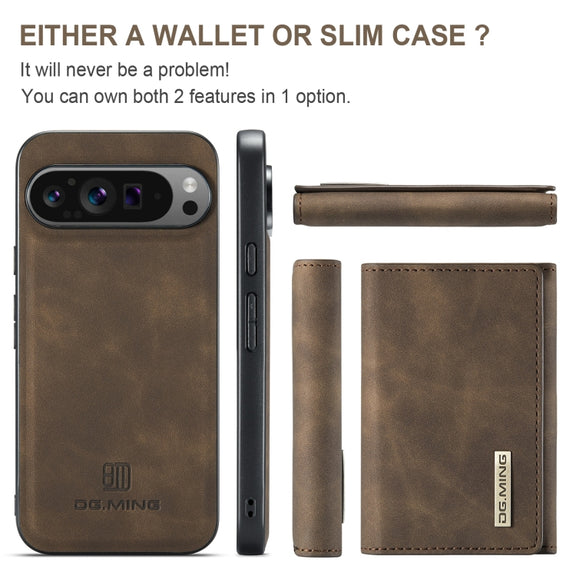 For Google Pixel 9 Pro XL DG.MING M1 Series 3-Fold Multi Card Wallet + Magnetic Phone Case(Coffee)