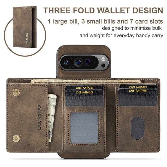 For Google Pixel 9 Pro XL DG.MING M1 Series 3-Fold Multi Card Wallet + Magnetic Phone Case(Coffee)