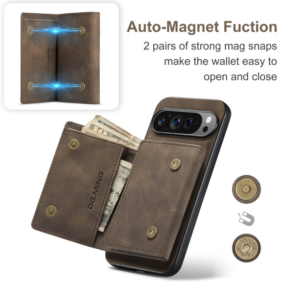 For Google Pixel 9 Pro XL DG.MING M1 Series 3-Fold Multi Card Wallet + Magnetic Phone Case(Coffee)
