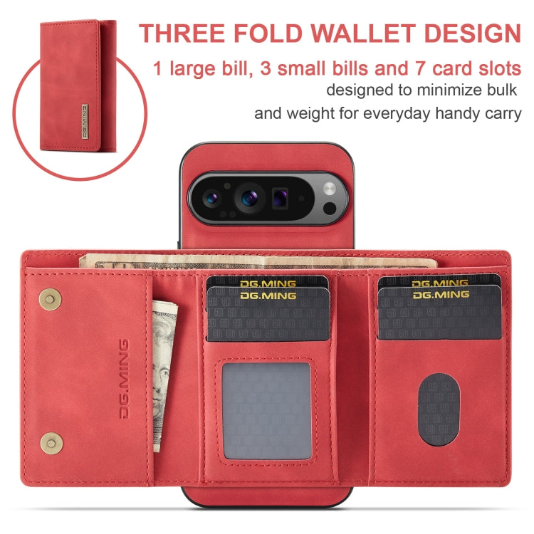 For Google Pixel 9 Pro XL DG.MING M1 Series 3-Fold Multi Card Wallet + Magnetic Phone Case(Red)
