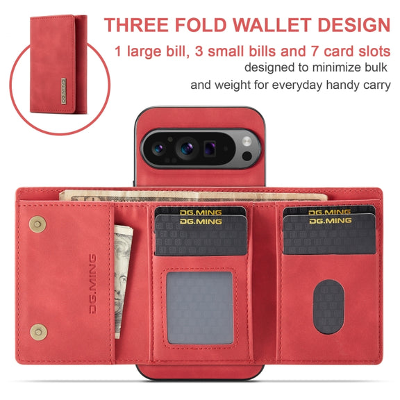For Google Pixel 9 Pro XL DG.MING M1 Series 3-Fold Multi Card Wallet + Magnetic Phone Case(Red)