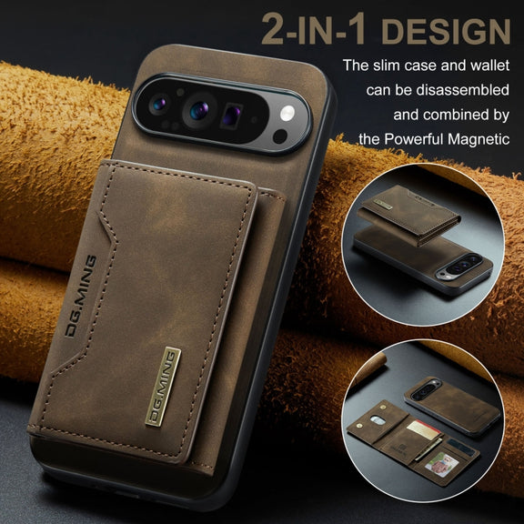 For Google Pixel 9 Pro XL DG.MING M2 Series 3-Fold Multi Card Bag + Magnetic Phone Case(Coffee)