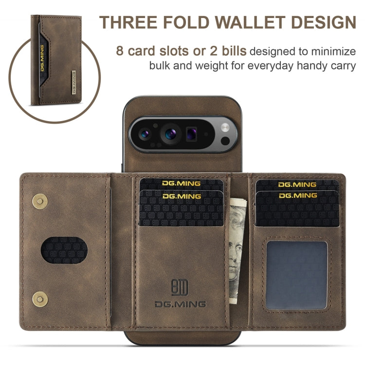 For Google Pixel 9 Pro XL DG.MING M2 Series 3-Fold Multi Card Bag + Magnetic Phone Case(Coffee)