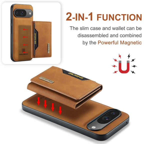 For Google Pixel 9 / 9 Pro DG.MING M2 Series 3-Fold Multi Card Bag + Magnetic Phone Case(Brown)