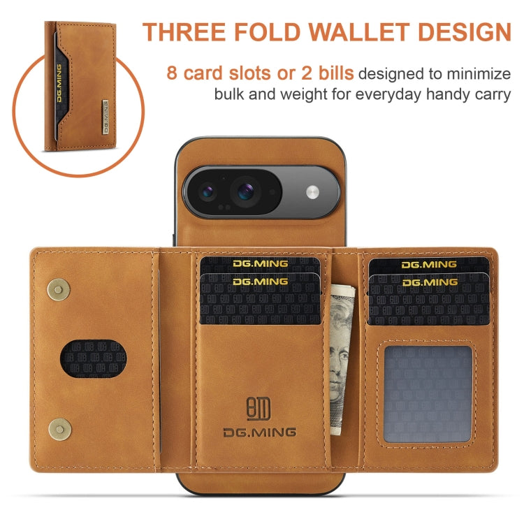 For Google Pixel 9 / 9 Pro DG.MING M2 Series 3-Fold Multi Card Bag + Magnetic Phone Case(Brown)