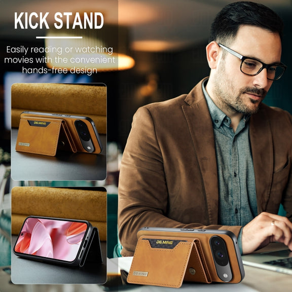 For Google Pixel 9 / 9 Pro DG.MING M2 Series 3-Fold Multi Card Bag + Magnetic Phone Case(Brown)