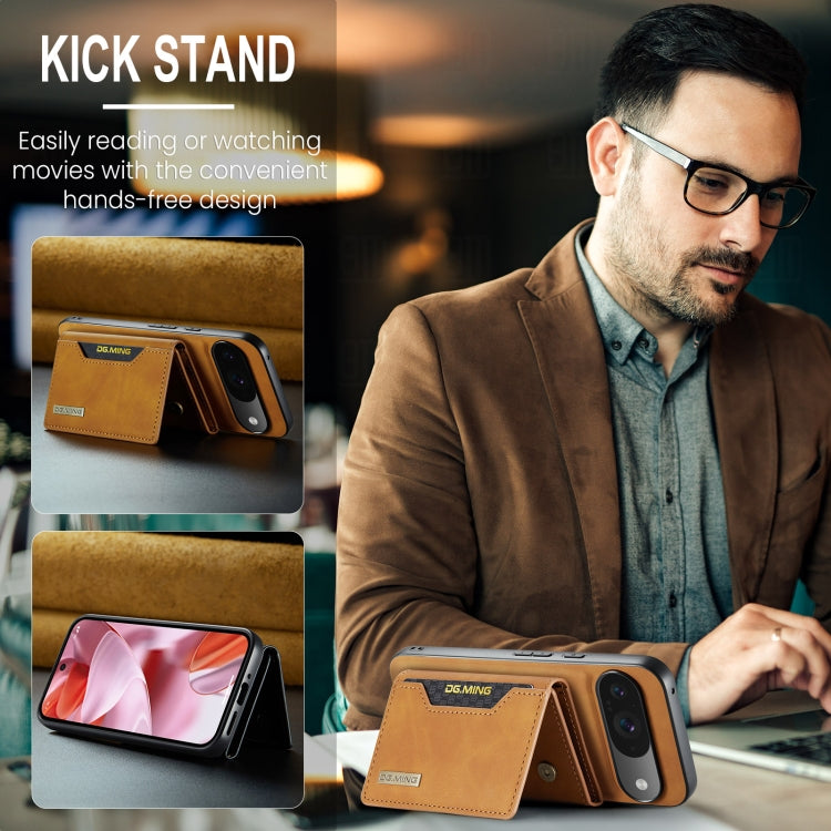 For Google Pixel 9 / 9 Pro DG.MING M2 Series 3-Fold Multi Card Bag + Magnetic Phone Case(Brown)