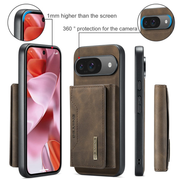 For Google Pixel 9 / 9 Pro DG.MING M2 Series 3-Fold Multi Card Bag + Magnetic Phone Case(Coffee)