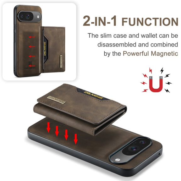 For Google Pixel 9 / 9 Pro DG.MING M2 Series 3-Fold Multi Card Bag + Magnetic Phone Case(Coffee)