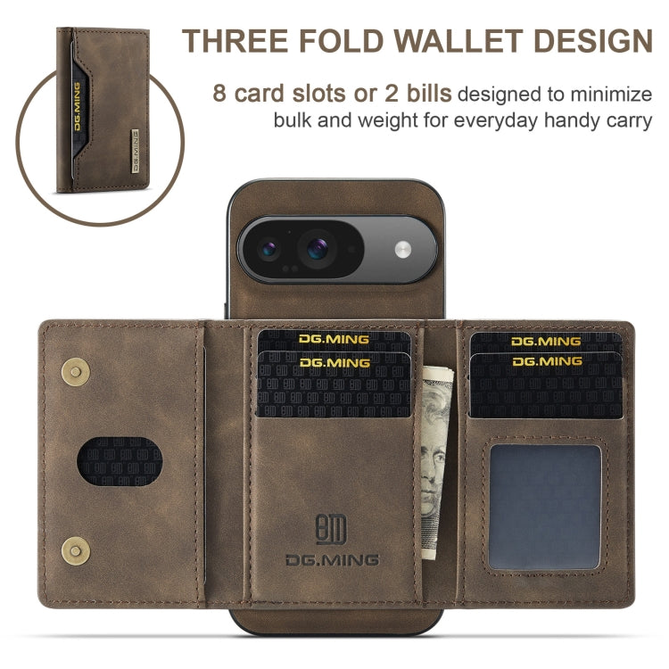 For Google Pixel 9 / 9 Pro DG.MING M2 Series 3-Fold Multi Card Bag + Magnetic Phone Case(Coffee)
