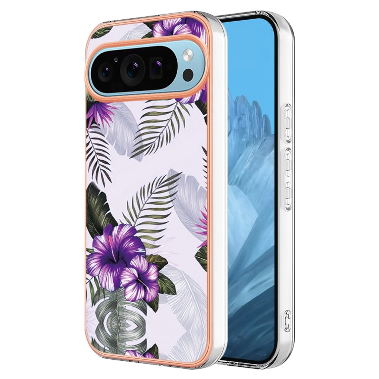 For Google Pixel 9 / 9 Pro Electroplating IMD TPU Phone Case(Purple Flower)