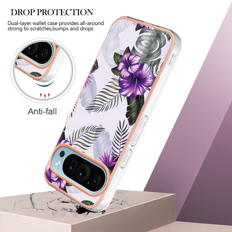 For Google Pixel 9 / 9 Pro Electroplating IMD TPU Phone Case(Purple Flower)