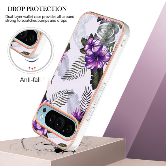 For Google Pixel 9 / 9 Pro Electroplating IMD TPU Phone Case(Purple Flower)