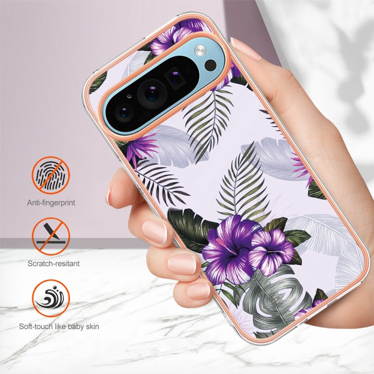 For Google Pixel 9 / 9 Pro Electroplating IMD TPU Phone Case(Purple Flower)