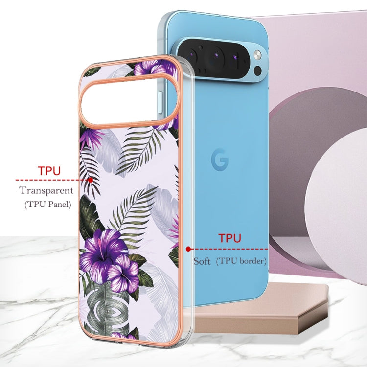 For Google Pixel 9 / 9 Pro Electroplating IMD TPU Phone Case(Purple Flower)