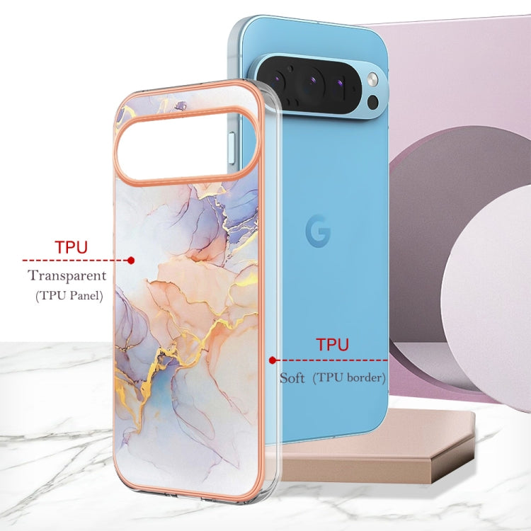 For Google Pixel 9 / 9 Pro Electroplating IMD TPU Phone Case(White Marble)