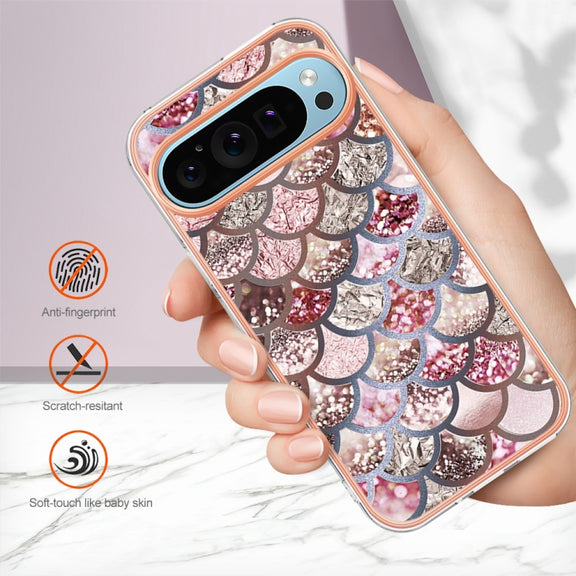 For Google Pixel 9 / 9 Pro Electroplating IMD TPU Phone Case(Pink Scales)