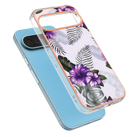 For Google Pixel 9 Pro XL Electroplating IMD TPU Phone Case(Purple Flower)