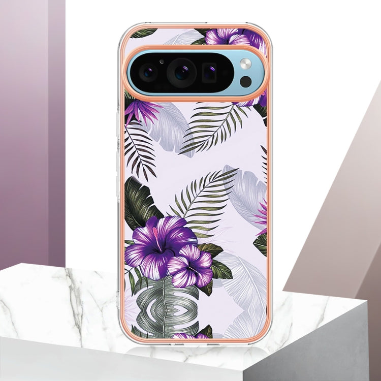 For Google Pixel 9 Pro XL Electroplating IMD TPU Phone Case(Purple Flower)