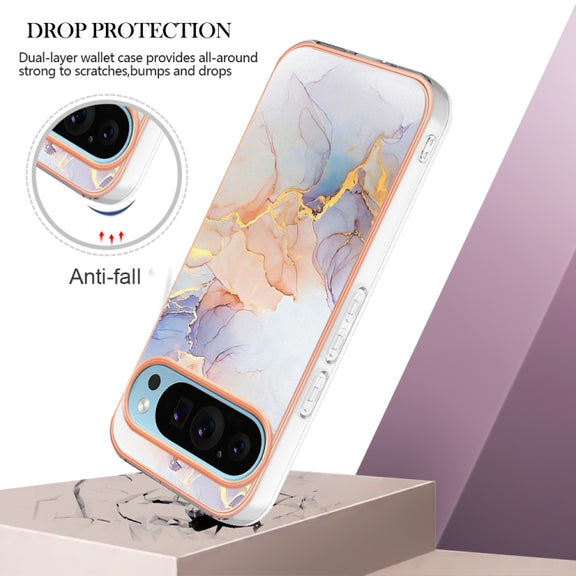 For Google Pixel 9 Pro XL Electroplating IMD TPU Phone Case(White Marble)