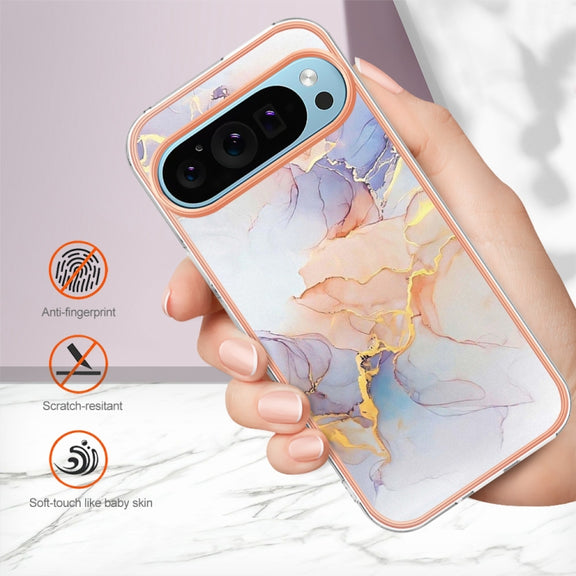 For Google Pixel 9 Pro XL Electroplating IMD TPU Phone Case(White Marble)