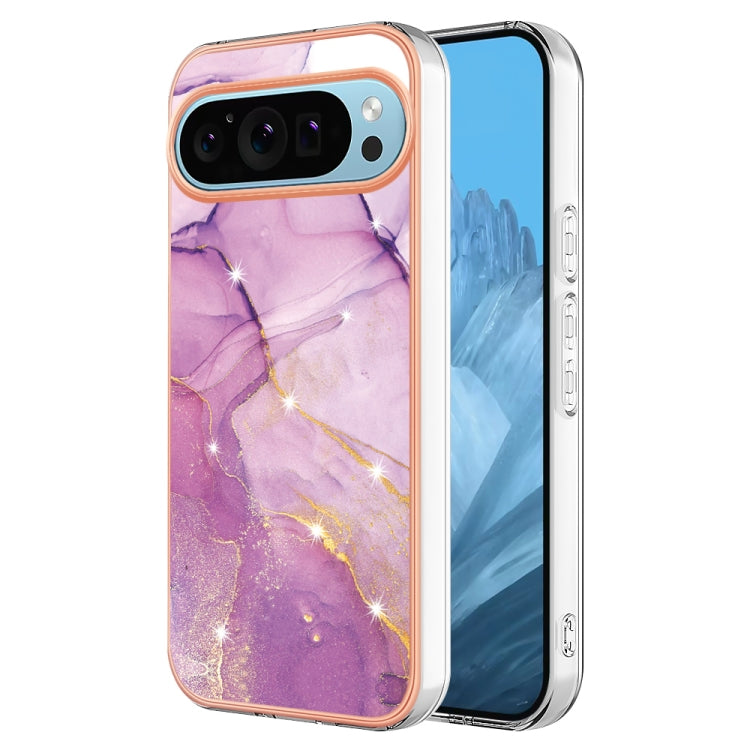 For Google Pixel 9 / 9 Pro Electroplating Marble Dual-side IMD Phone Case(Purple 001)