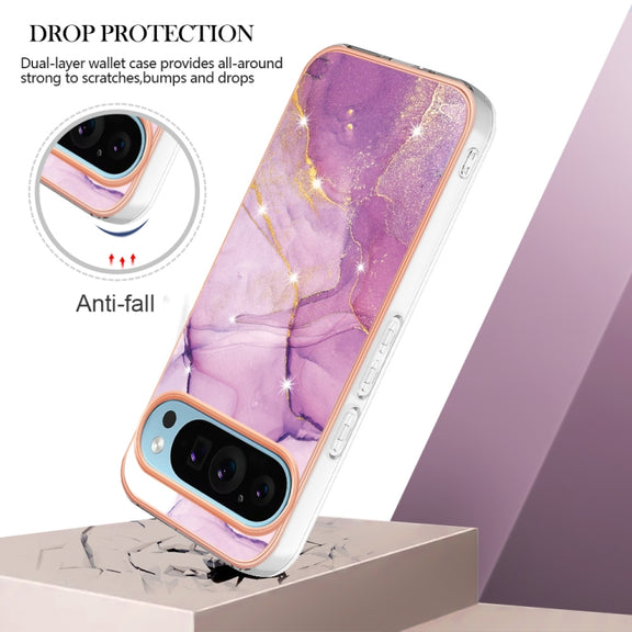 For Google Pixel 9 / 9 Pro Electroplating Marble Dual-side IMD Phone Case(Purple 001)