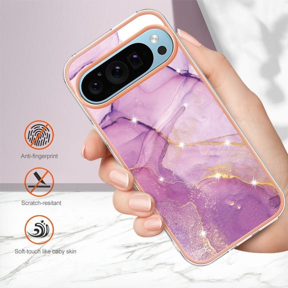 For Google Pixel 9 / 9 Pro Electroplating Marble Dual-side IMD Phone Case(Purple 001)