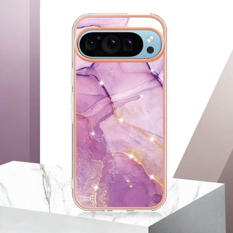 For Google Pixel 9 / 9 Pro Electroplating Marble Dual-side IMD Phone Case(Purple 001)