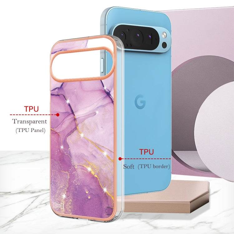 For Google Pixel 9 / 9 Pro Electroplating Marble Dual-side IMD Phone Case(Purple 001)