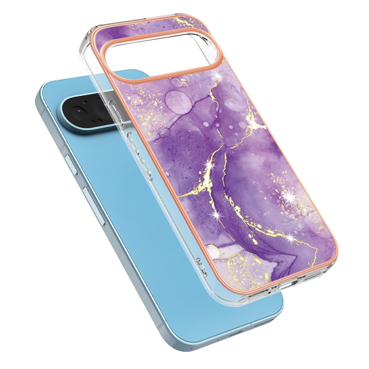 For Google Pixel 9 / 9 Pro Electroplating Marble Dual-side IMD Phone Case(Purple 002)