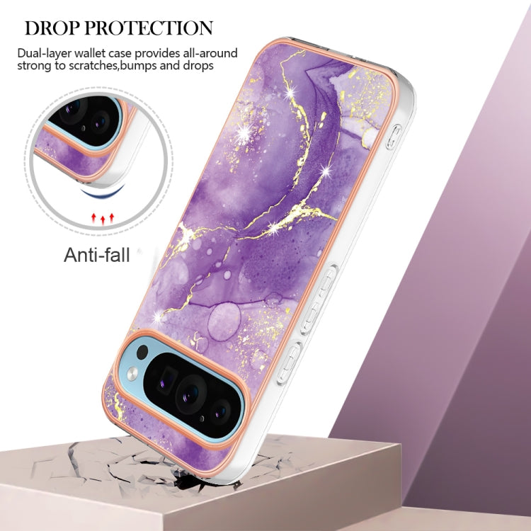 For Google Pixel 9 / 9 Pro Electroplating Marble Dual-side IMD Phone Case(Purple 002)