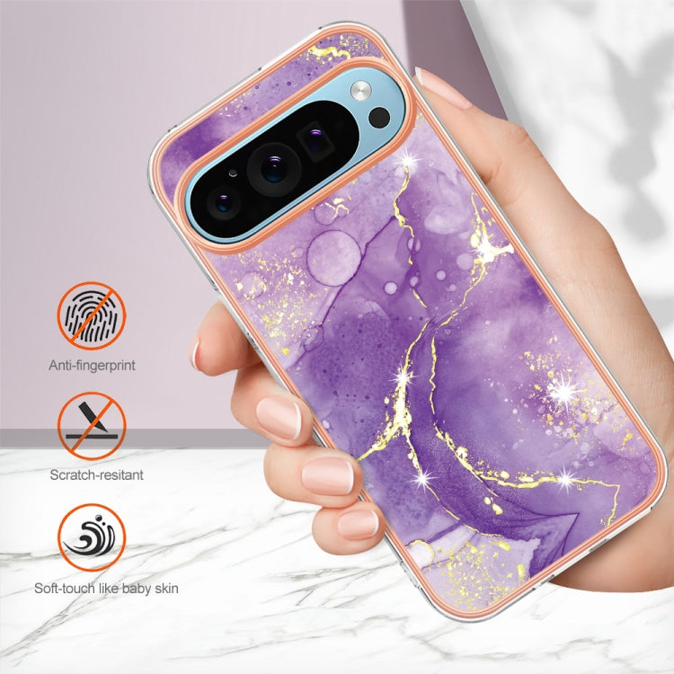 For Google Pixel 9 / 9 Pro Electroplating Marble Dual-side IMD Phone Case(Purple 002)
