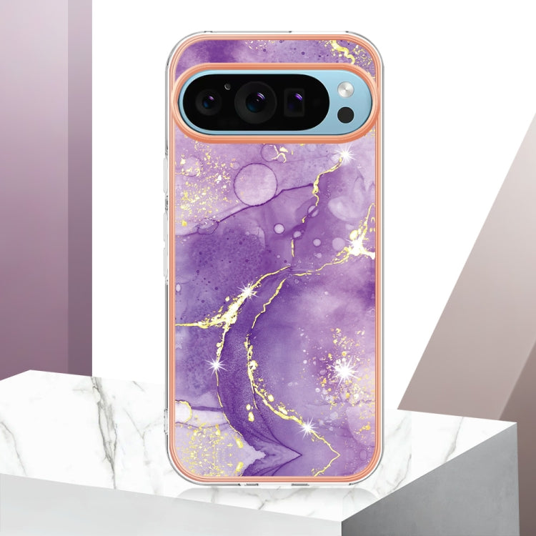 For Google Pixel 9 / 9 Pro Electroplating Marble Dual-side IMD Phone Case(Purple 002)