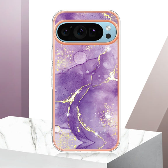 For Google Pixel 9 / 9 Pro Electroplating Marble Dual-side IMD Phone Case(Purple 002)