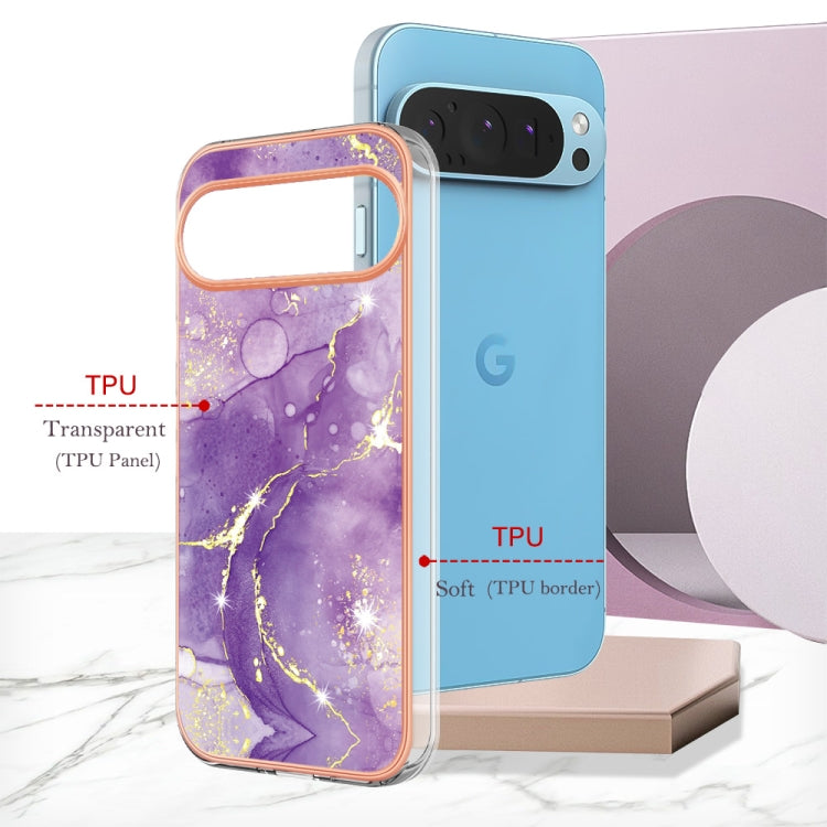 For Google Pixel 9 / 9 Pro Electroplating Marble Dual-side IMD Phone Case(Purple 002)