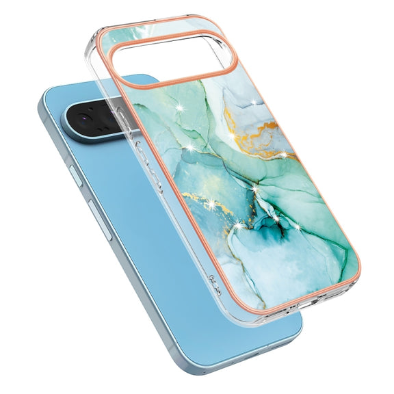 For Google Pixel 9 / 9 Pro Electroplating Marble Dual-side IMD Phone Case(Green 003)