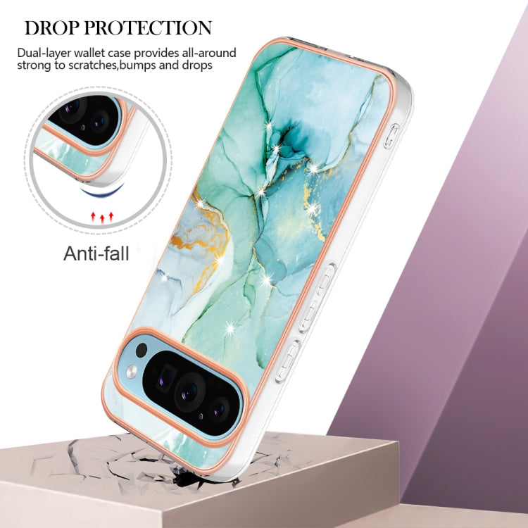 For Google Pixel 9 / 9 Pro Electroplating Marble Dual-side IMD Phone Case(Green 003)
