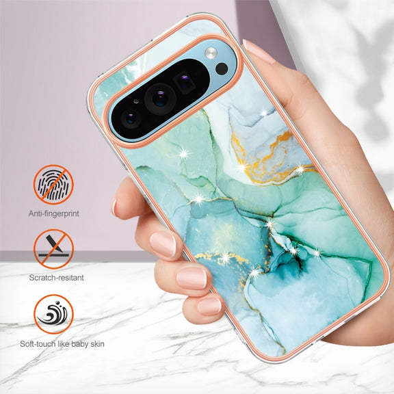 For Google Pixel 9 / 9 Pro Electroplating Marble Dual-side IMD Phone Case(Green 003)
