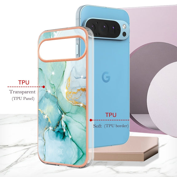 For Google Pixel 9 / 9 Pro Electroplating Marble Dual-side IMD Phone Case(Green 003)