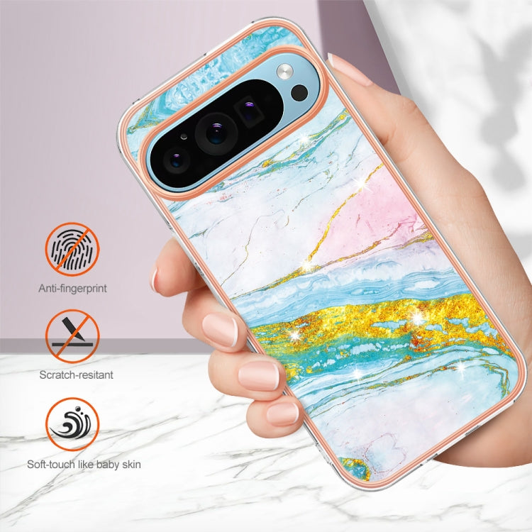 For Google Pixel 9 / 9 Pro Electroplating Marble Dual-side IMD Phone Case(Green 004)