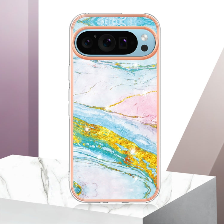 For Google Pixel 9 / 9 Pro Electroplating Marble Dual-side IMD Phone Case(Green 004)
