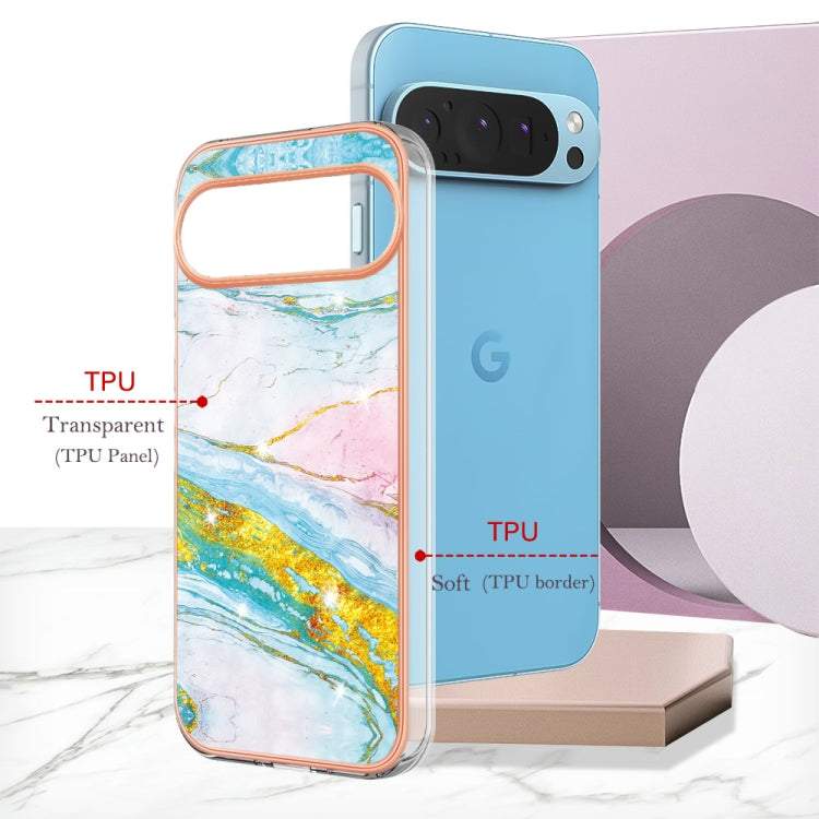 For Google Pixel 9 / 9 Pro Electroplating Marble Dual-side IMD Phone Case(Green 004)