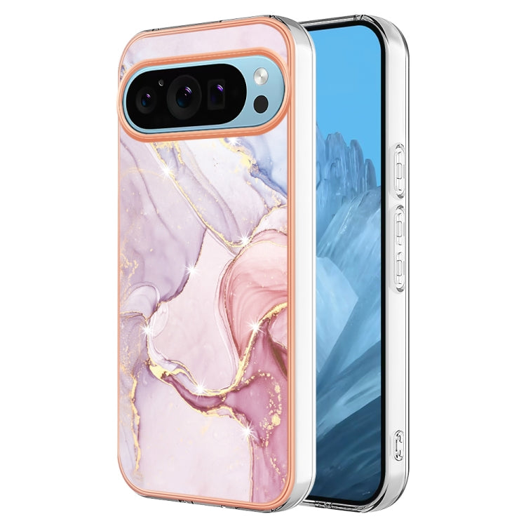 For Google Pixel 9 / 9 Pro Electroplating Marble Dual-side IMD Phone Case(Rose Gold 005)