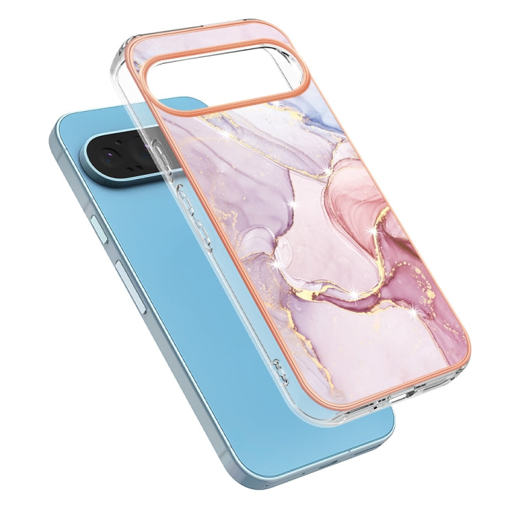 For Google Pixel 9 / 9 Pro Electroplating Marble Dual-side IMD Phone Case(Rose Gold 005)