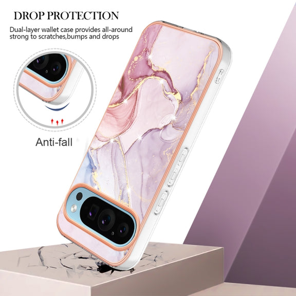 For Google Pixel 9 / 9 Pro Electroplating Marble Dual-side IMD Phone Case(Rose Gold 005)