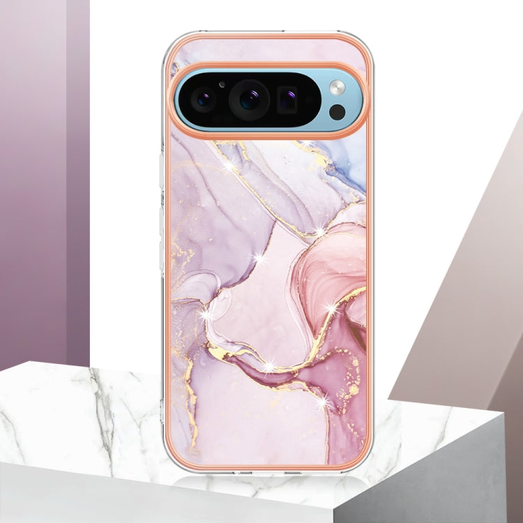For Google Pixel 9 / 9 Pro Electroplating Marble Dual-side IMD Phone Case(Rose Gold 005)