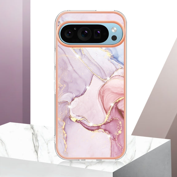 For Google Pixel 9 / 9 Pro Electroplating Marble Dual-side IMD Phone Case(Rose Gold 005)